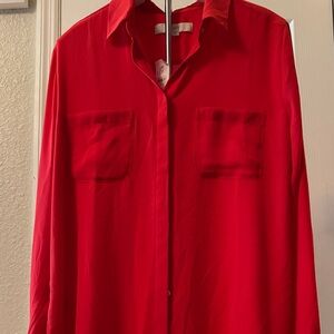 LOFT Red Button-Up Blouse